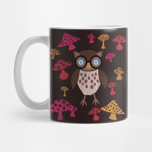 Owl Student and Mushrooms Cutout Design Mug